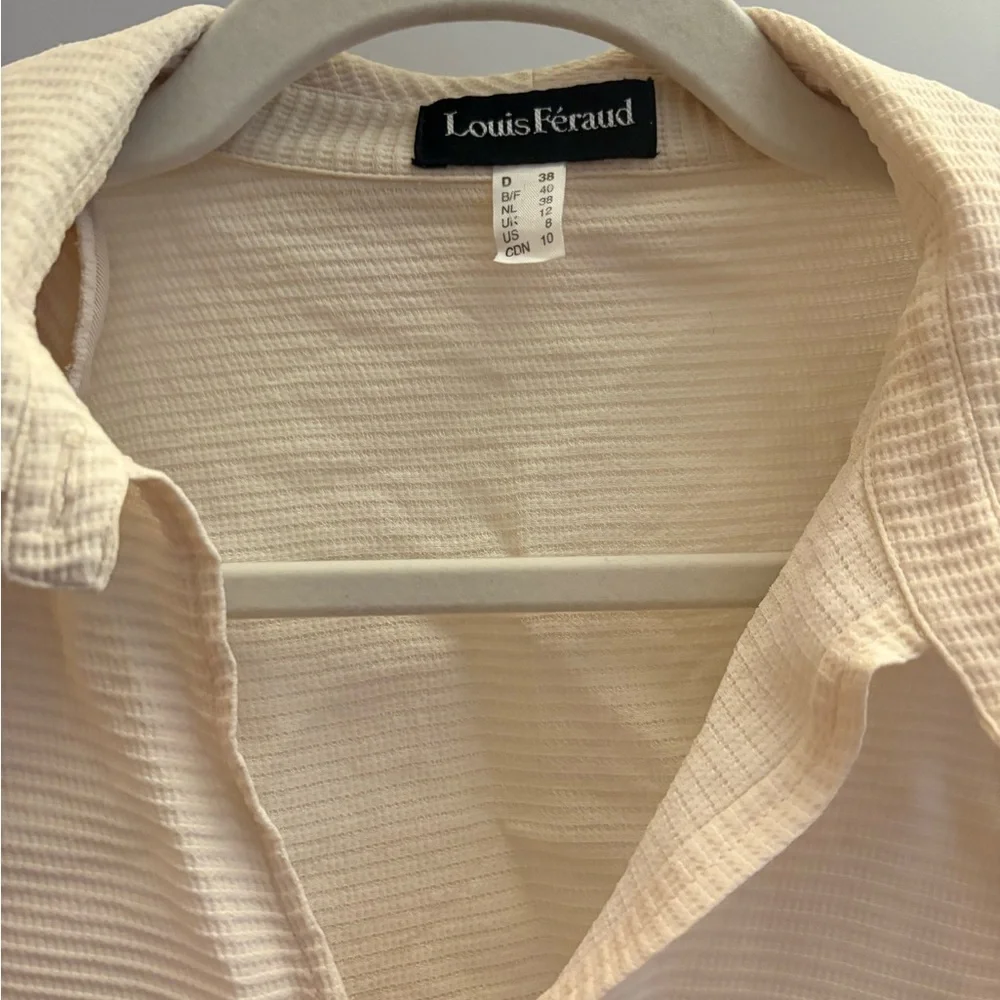 Louis Feraud Men's Cream Textured Long-Sleeve Polo - Picture 3 of 4